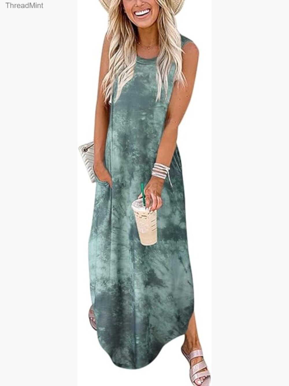 Loose Fit Maxi Dress with Pockets Sleeveless Summer Beach Sundress